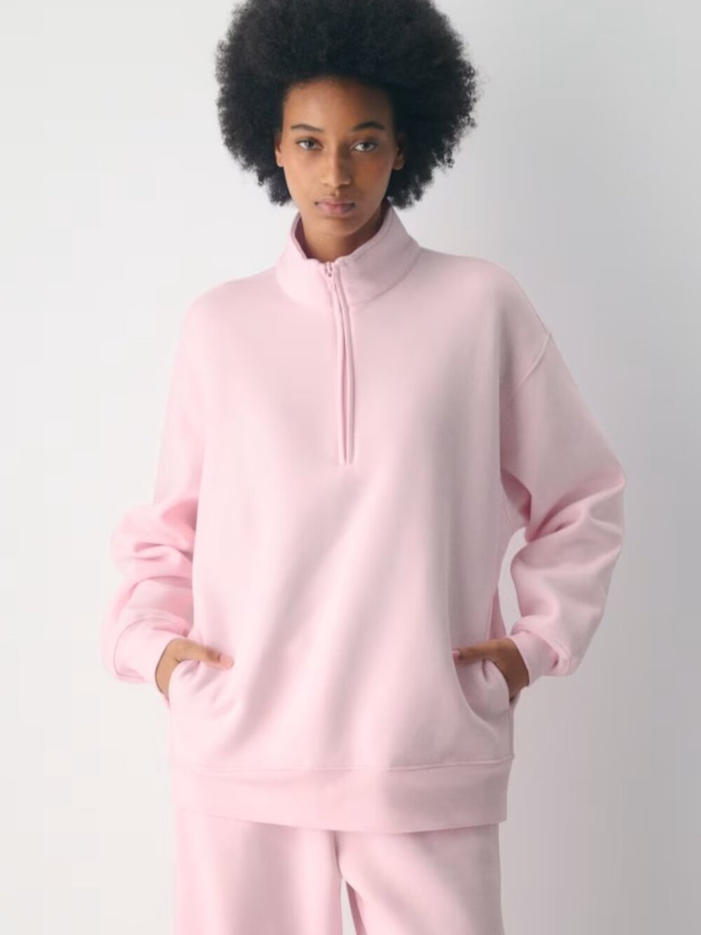 NWT Aritzia Sweatfleece BOYFRIEND 1/2 ZIP Villa Pink L